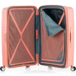 American Tourister Squasem Hardside Suitcase Set Of 3 Bright Coral 45745, 45746, 45747 With FREE Worldwide USB Charging Adaptor 86350 -Travel Storage Shop lrg 1941