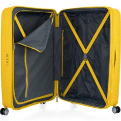 American Tourister Curio 2 Hardside Suitcase Set Of 3 Golden Yellow 45138, 45139, 45140 With FREE Worldwide USB Charging Adaptor 86350 -Travel Storage Shop lrg 2067