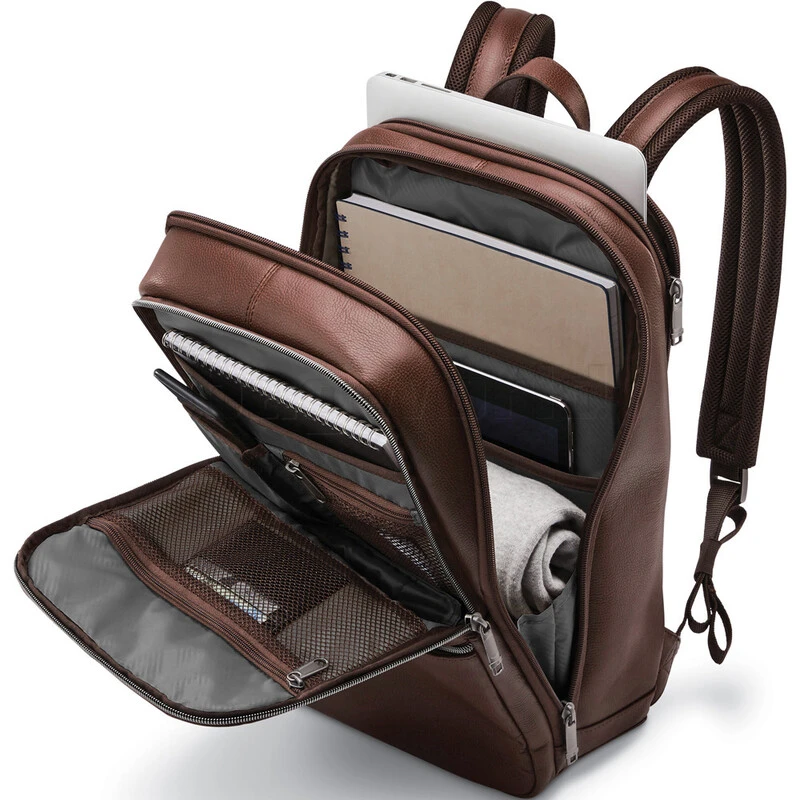 Samsonite Classic Leather 14.1" Laptop & Tablet Slim Backpack Mahogany 26036 4 Samsonite Classic Leather 14.1" Laptop & Tablet Slim Backpack Mahogany 26036 - Image 4