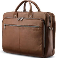 Samsonite Classic Leather 15.6" Laptop & Tablet Toploader Briefcase Cognac 26039