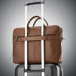 Samsonite Classic Leather 15.6" Laptop & Tablet Toploader Briefcase Cognac 26039 -Travel Storage Shop lrg 312