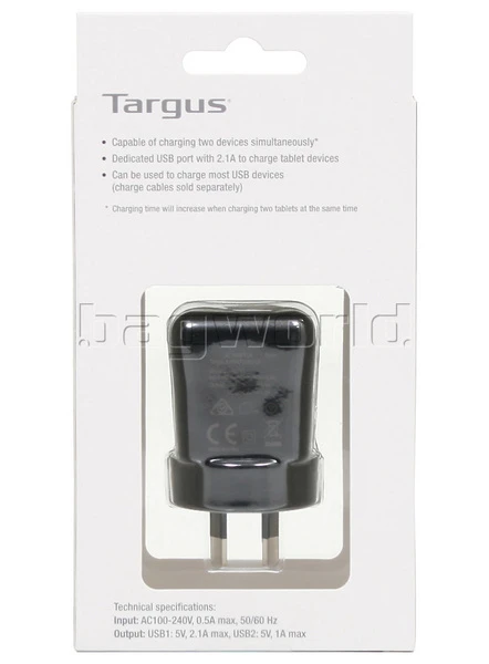 Targus Dual USB Wall Charger Black APA72 4 Targus Dual USB Wall Charger Black APA72 - Image 4