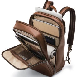Samsonite Classic Leather 14.1" Laptop & Tablet Slim Backpack Cognac 26036 -Travel Storage Shop lrg 632