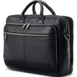 Samsonite Classic Leather 15.6" Laptop & Tablet Toploader Briefcase Black 26039